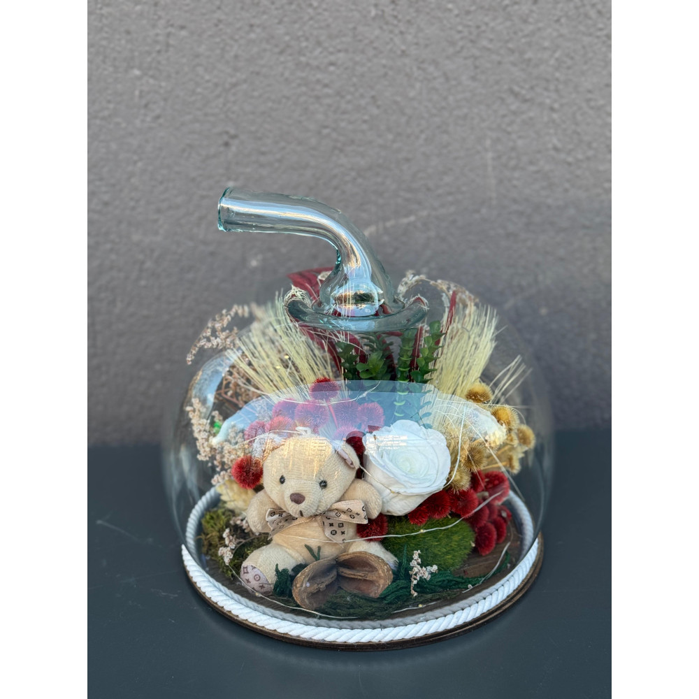 ÖZEL TASARIM ELMA BEYAZ IŞIKLI SOLMAYAN GÜL